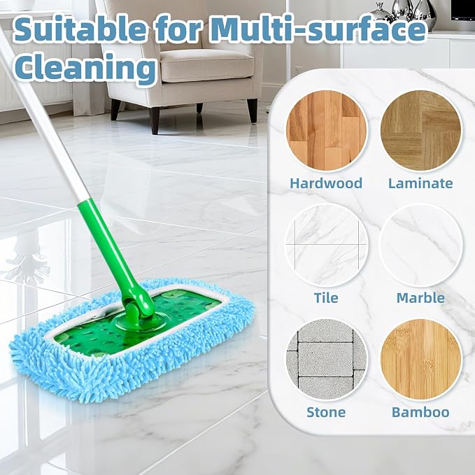 4 Pack Reusable Mop Pads Compatible with Swiffer Sweeper Mop (Normal and Deluxe), Microfiber Wet & Dry Sweeping Cloth, Reusable Washable Pads for Floor Cleaning (Blue, Not Include Mop)