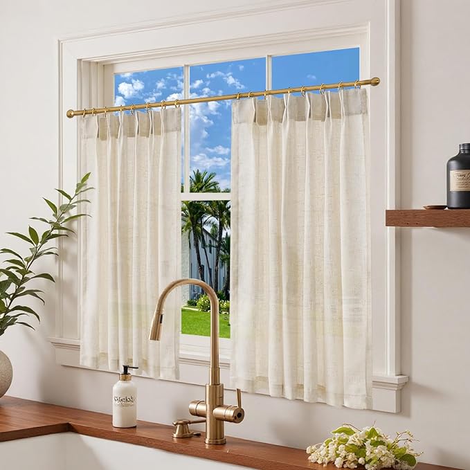 jinchan Linen Pinch Pleated Back Tab Tier Curtains,38x45,2 Panels,Natural | Light filtering,small window treatment,cafe curtains,machine washable,farmhouse,kitchen,bathrooms,laundry
