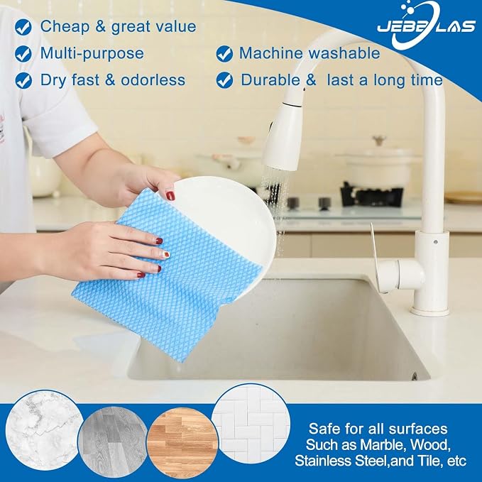 JEBBLAS Disposable Dish Towels and Cloths, Reusable Wipes, 50 Count/Pack, Green