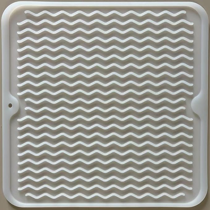 Silicone Dish Drying Mat for Multiple Usage, Easy clean, Eco-friendly, Heat-resistant Dish Drainer Mat for Kitchen Counter,Sink,Refrigerator or Drawer liner (12" x 12", Translucent)