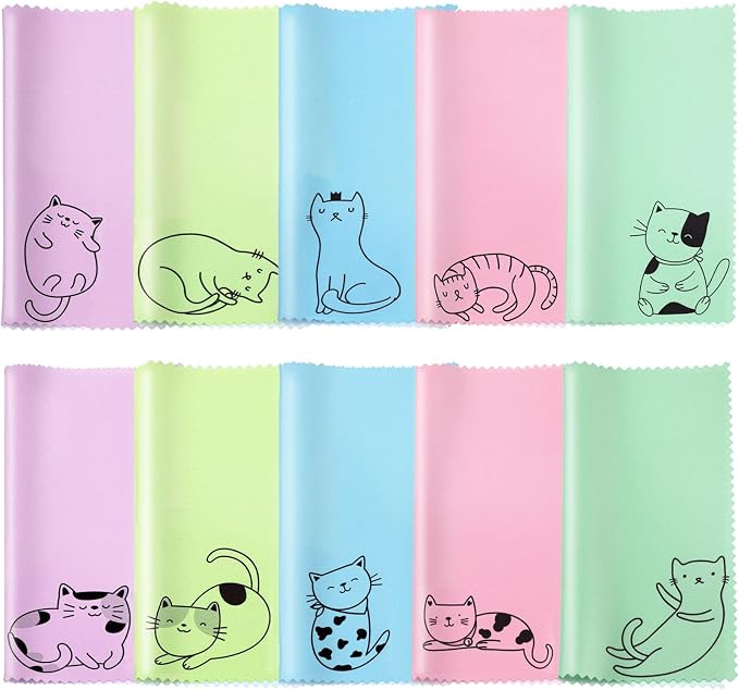 Sinmoe 20 Pcs Microfiber Cleaning Cloth Cute Kitty Cat Design Microfiber Cloth Gift Soft Multicolor Glasses Cleaner for Eyeglasses Camera Lens Cell Phone Screens Glasses, 6 x 6 Inches