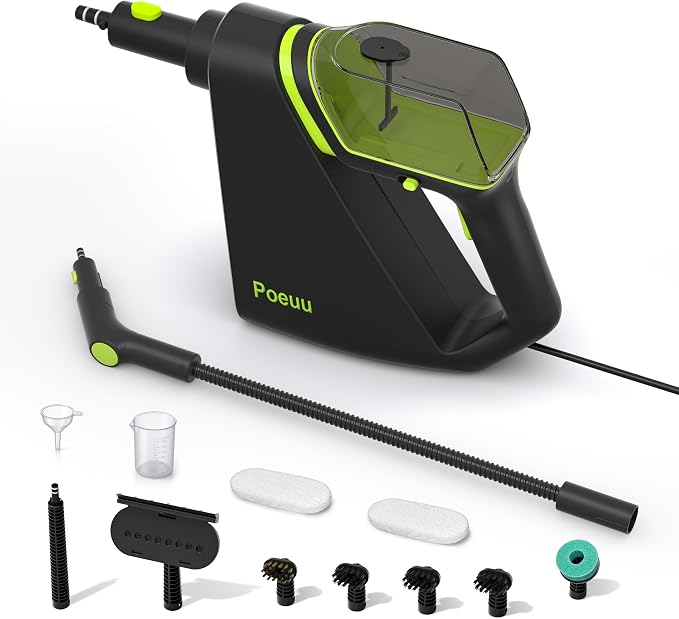 Handheld Steam Cleaner for Home,Steamer for Cleaning Bathroom Kitchen Car | 10S Fast Heat-Up,3.5Bar High-Pressure Steam,Refill Without Cooling,3 Ft Flexible Hose,Secure Lock Design，12 Accessories