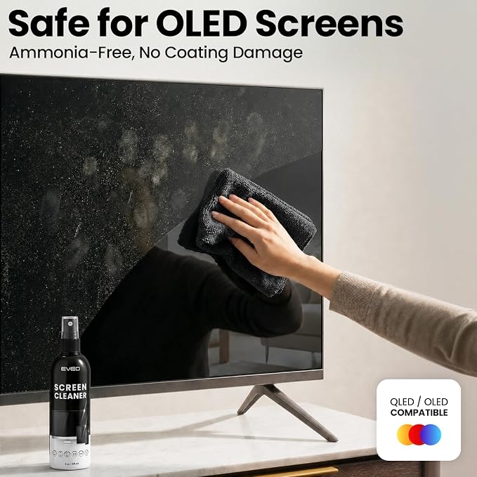 Screen Cleaner Spray and Wipe - TV screen cleaner spray and 2 Microfiber cloths, Computer Screen Cleaner, TV screen cleaner for Smart TV & Monitor, Laptop, MacBook, iPad and Electronic Devices - (2oz)