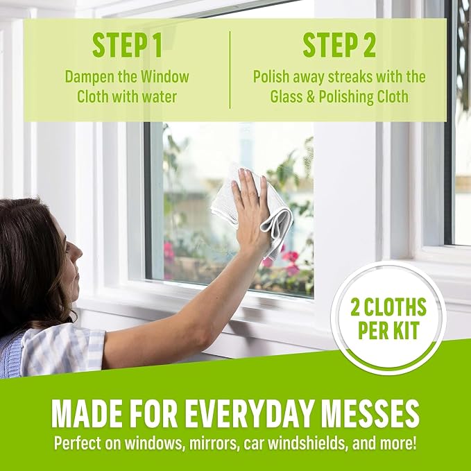 E-Cloth Window and Glass Cleaner Kit, Just Add Water - 1 Kit | Chemical-Free Cleaning - Reusable & Machine Washable Towel, Versatile Use for Mirrors, Cars, & Lenses, Winter Green