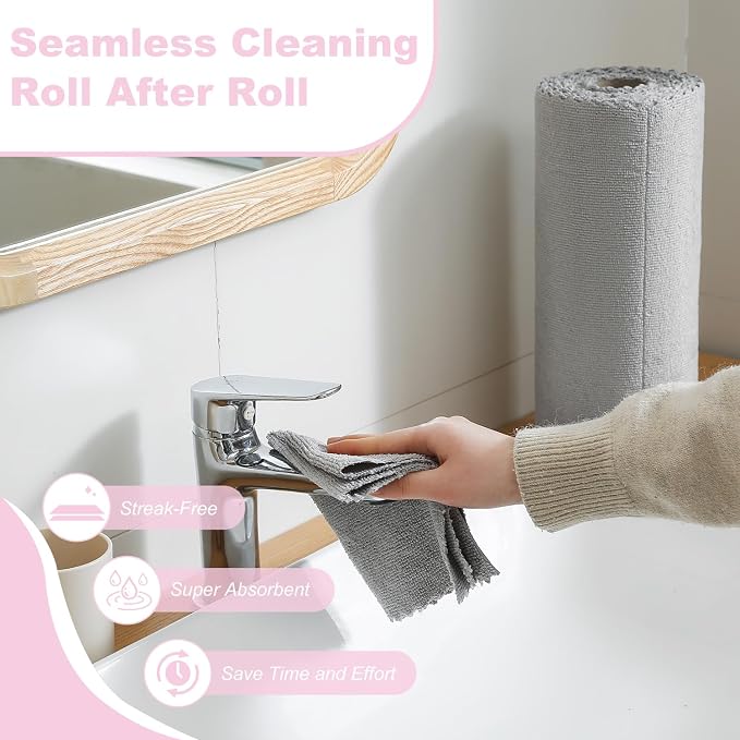 Jessy Home 2 Roll Reusable Paper Towels,100 Sheets Tear Away Microfiber Cleaning Cloth, Lint Free Cleaning Rags for Kitchen, Dishcloth,Household Cleaning Supplies