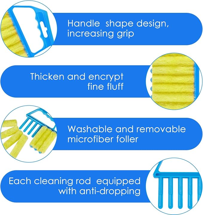 4 Pcs Window Venetian Blind Cleaner Duster Tool 7 Finger Blind Rush and Shutter Cleaner Brush Hand-held Window Shutter Air Conditioner Duster for Dirt(Green, Blue)