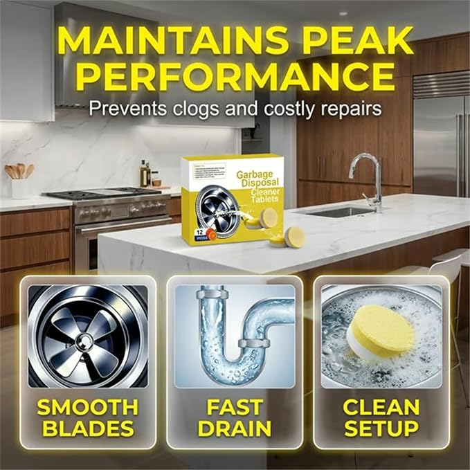 Deep Clean Disposal Tablets, Lemon-Scented Garbage Disposal Cleaner & Deodorizer for Kitchen Sink Drain,Keeps Kitchen Sink Fresh and Clean 12 Count, 1Box-12 Count, One Size