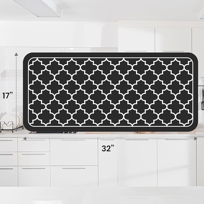 WISELIFE Dish Drying Mat Super Absorbent Drying Mat Large Dish Drying Mats for Kitchen Counter Easy Clean Dish Mat Kitchen Drying Mat18"x 32" Stylish Black