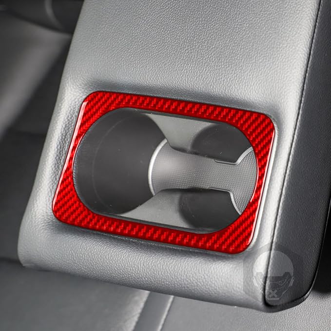 Red Real Carbon Fiber Trim for KIA Forte K3 Accessories | for 2019 2020 2021 2022 2023 2024 Rear Cup Holder Panel Cover Sticker Interior Thick Overlay Decal
