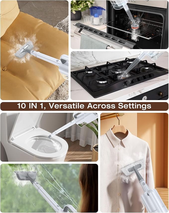 10-in-1 Steam Mop, Detachable Handheld Steam Cleaner for Multi-Surface | 350ml Tank,10s Heat-Up,248°F Steam Cleaner,2-Level Control,Swivel Head for Carpet,Floor,Tiles,BBQ grill,Car Accessories