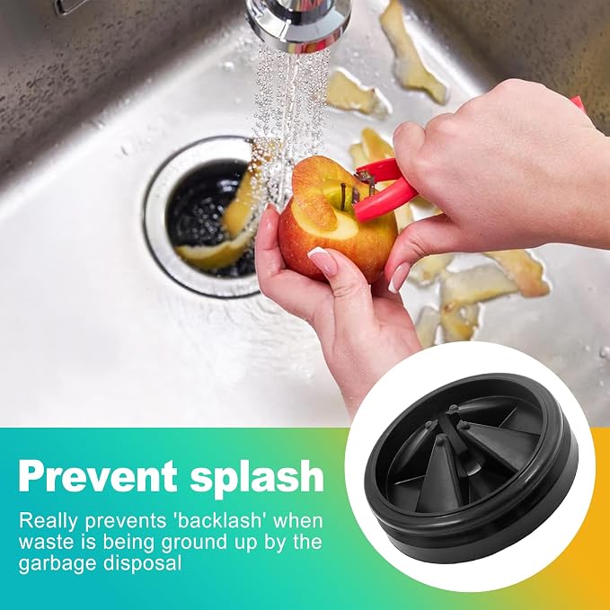 2 Pack 3 3/8 Inch Garbage Disposal Splash Guard & Stopper Set, Drain Cover & Strainer, Easy Install Replacement Parts for Kitchen Sinks, Essential Home Kitchen Accessory, Black