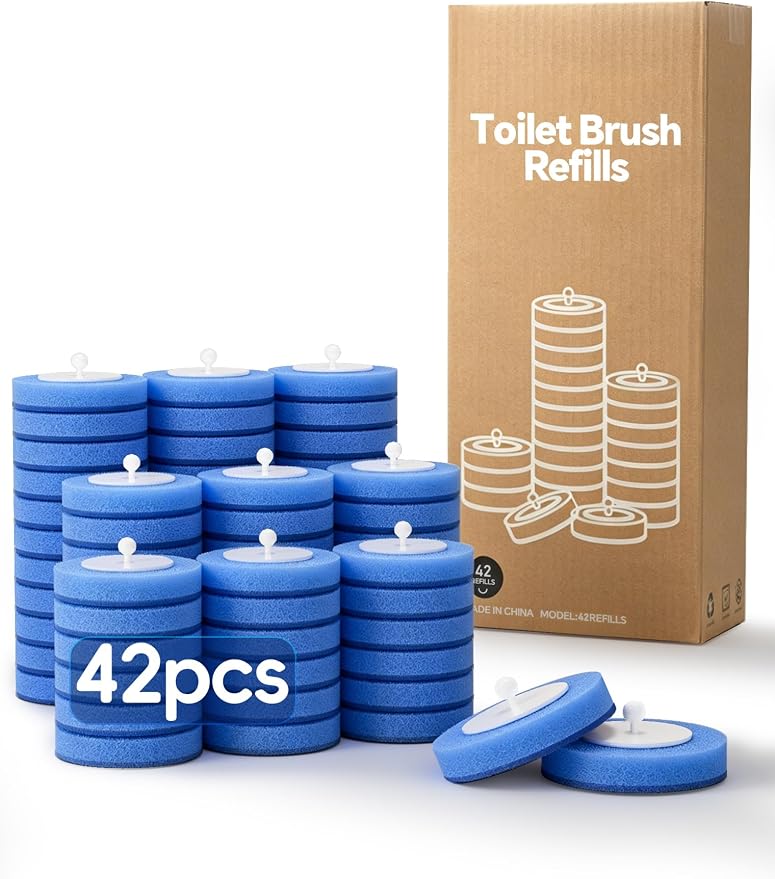 Toilet Bowl Cleaning Wand, Disposable Toilet Brush Kit with Replacement Heads and Press Button Handle (42 Refills)