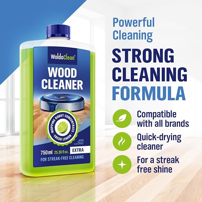 WoldoClean Wood Floor Cleaner for Robot Mops 25.36 fl.oz - pH-Neutral & Streak-Free, Compatible with Roborock, Dreame, Roomba, Tineco, Hardwood & Laminate Concentrate