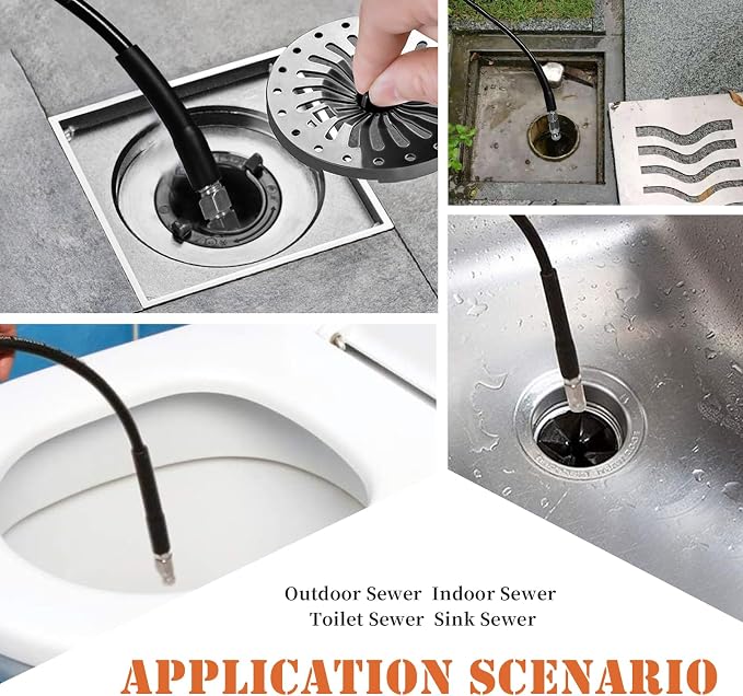 Sewer Jetter Kit for Pressure Washer, 25FT Drain Cleaner Hose 5800PSI with 1/4 Inch NPT Corner, Rotating Nozzle and 4 Different Button Nose Sewer Jet Nozzles, Waterproof Tape and 2 Spanners (Black)