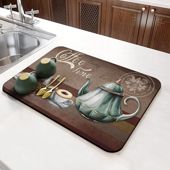 Coffee Mat 23inx15in,Coffee Bar Mat for Countertops,Absorbent Hide Stain Anti-Slip Coffee Bar Accessories Fit Under Coffee Machine Mat,dish drying mats for kitchen