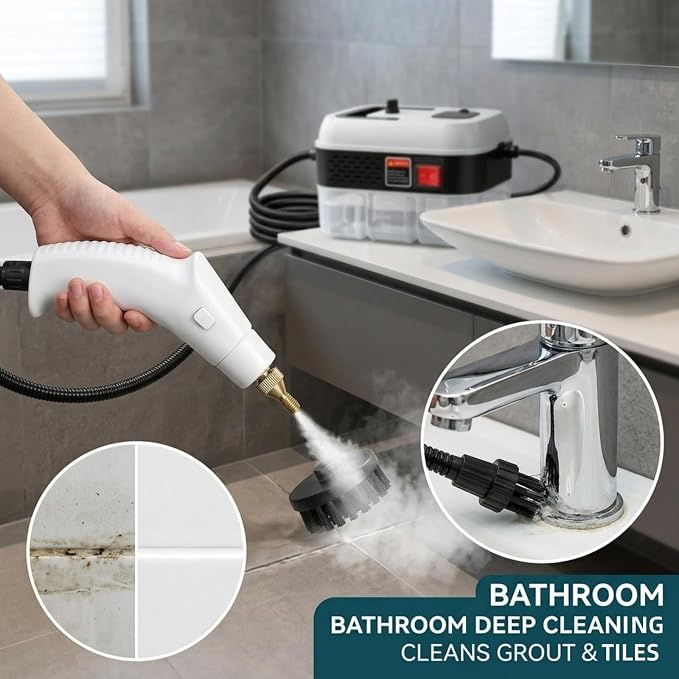 Foandbevi 1200W Handheld Steam Cleaner with 6 Adjustable Levels, 105℃ High-Pressure Portable Steam Cleaning Machine for Car Detailing, Tile Grout, Couch, Mattress, Bed & Home - 6 in 1 Attachments