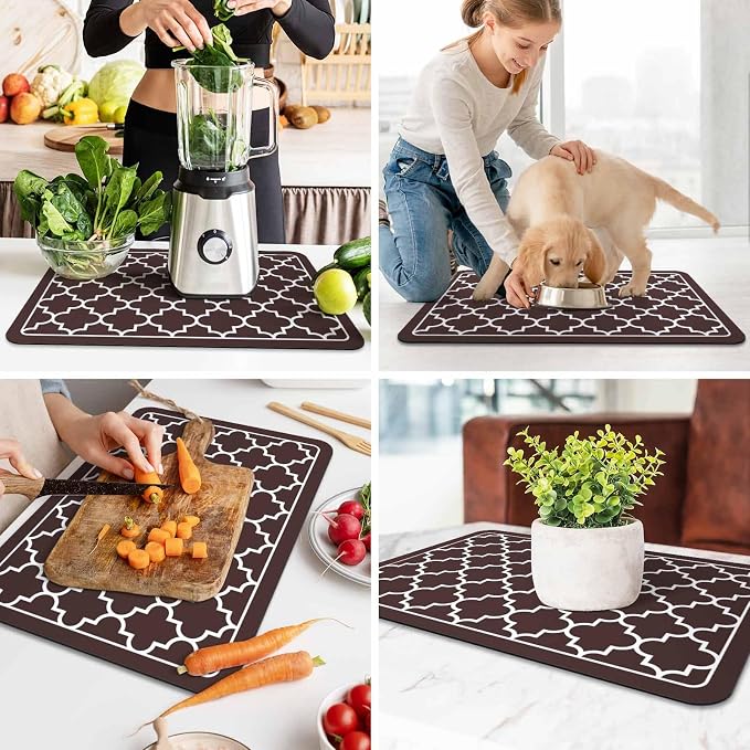 WISELIFE Dish Drying Mat Super Absorbent Drying Mat Large Dish Drying Mats for Kitchen Counter Easy Clean Dish Mat Kitchen Drying Mat16"x 24" Stylish Chocolate