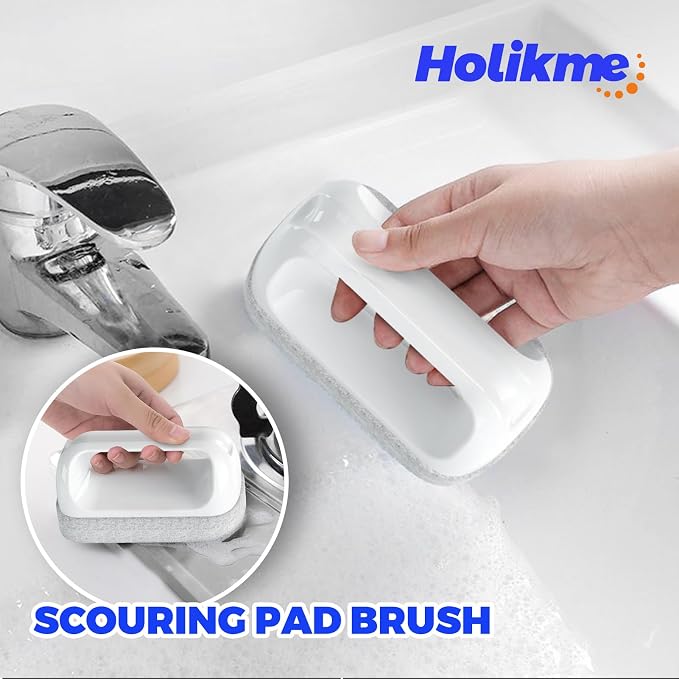 Holikme 6 Pack Dish Brush with Handle Kitchen Cleaning Brush Set for Pot, Pan, Kitchen Sink Abrasive Wheel Brushes (Green)
