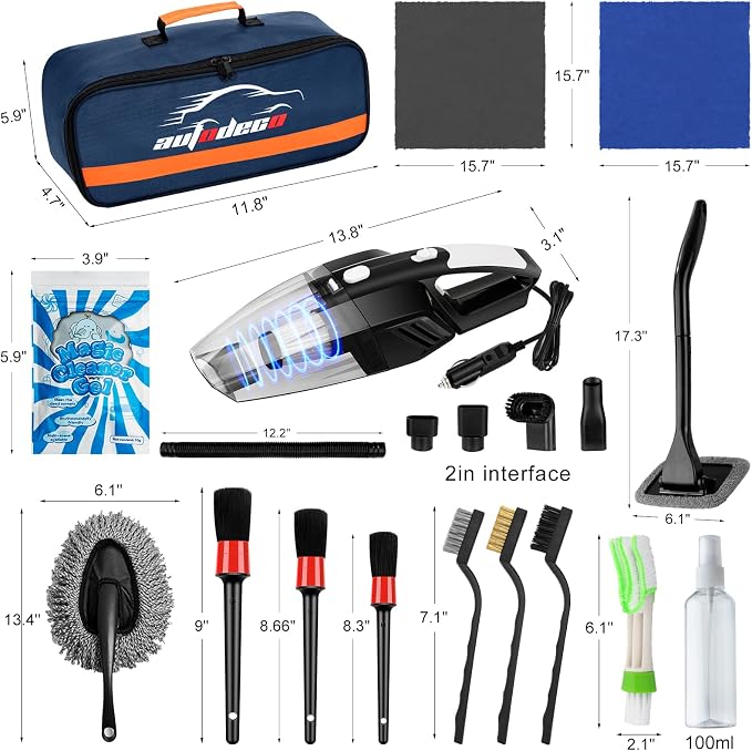 20Pcs Car Cleaning Wash Kit Interior Detailing Cleaner Kit with High Power Handheld Vacuum, Brush Set, Windshield Tool, Duster, Towels, Complete Car Care Tools, Blue