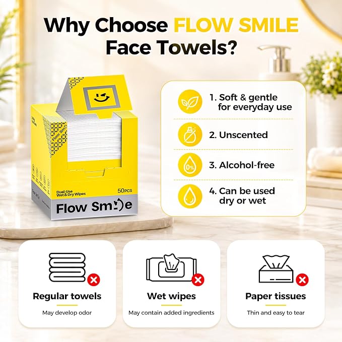 Disposable Face Towels, 200 Ct Extra Thick Dry Wipes for Sensitive Skin | Face Towels with Lint-Free Softness. Unscented Biodegradable Dry Wipes for Makeup Removal , Cleansing , Travel and Daily Use