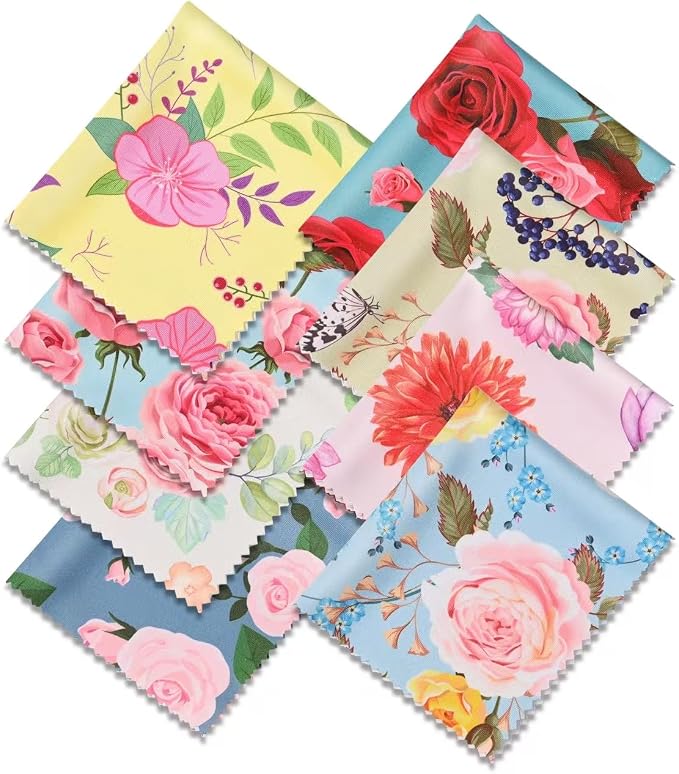 8 Pack Microfiber Cleaning Cloths (7" x 6") Multicolor Flower Glasses Cleaning Cloth for Eyeglasses, Camera Lens, Cell Phones, Laptops, LCD TV Screens and More