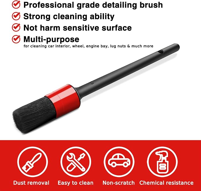 HMPLL 10pcs Auto Car Detailing Brush Set Car Interior Cleaning Kit | Includes 5 Boar Hair Detail Brush,3 Wire Brush, 2 Air Vent Brush for Cleaning Car Interior Exterior, Dashboard Leather Wheel