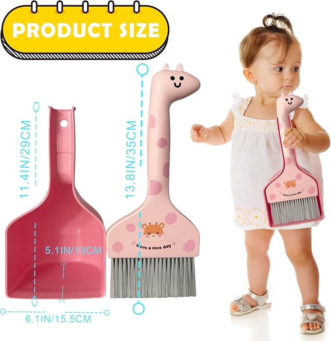 Mini Broom and Dustpan Set Cartoon Small Broom with Dustpan Combo Set Cute Cleaning Kit for Home Office Floor (Pink)