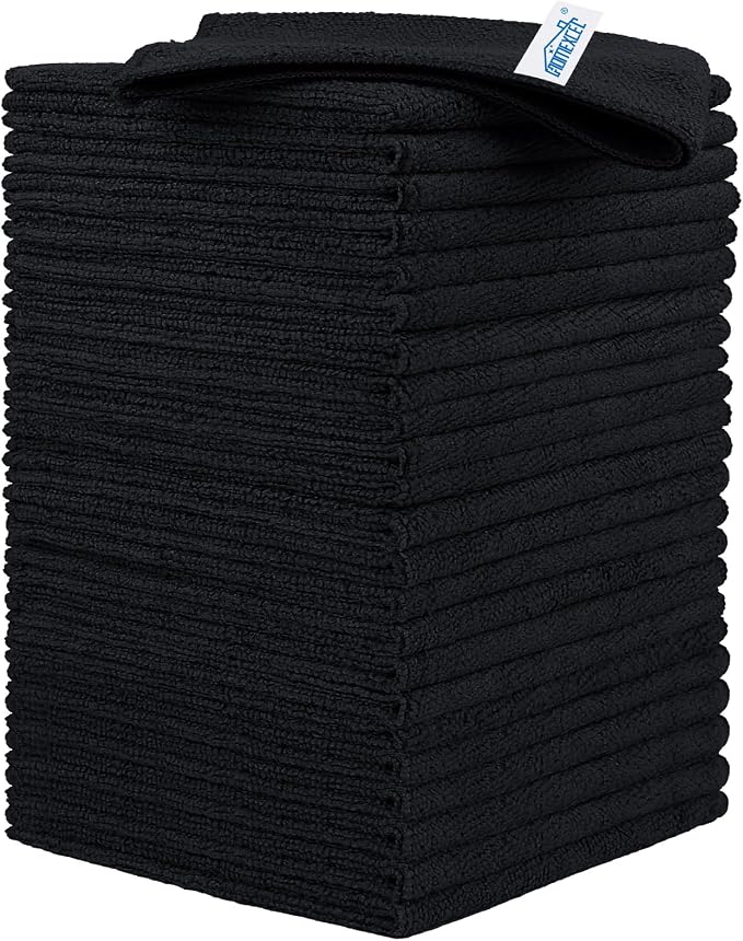 HOMEXCEL 24PK Microfiber Cleaning Cloth, Cleaning Rag for Home, 11.5x11.5in | Reusable, Lint Free, Scratch-Free and Highly Absorbent Towels for Kitchen, Window and Glass, Cars, Black
