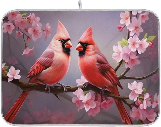 Dish Drying Mat Kitchen Counter Absorbent Red Cardinals Coffee Sink Mat Dish Drainer Pad 18 Inch x 24 Inch