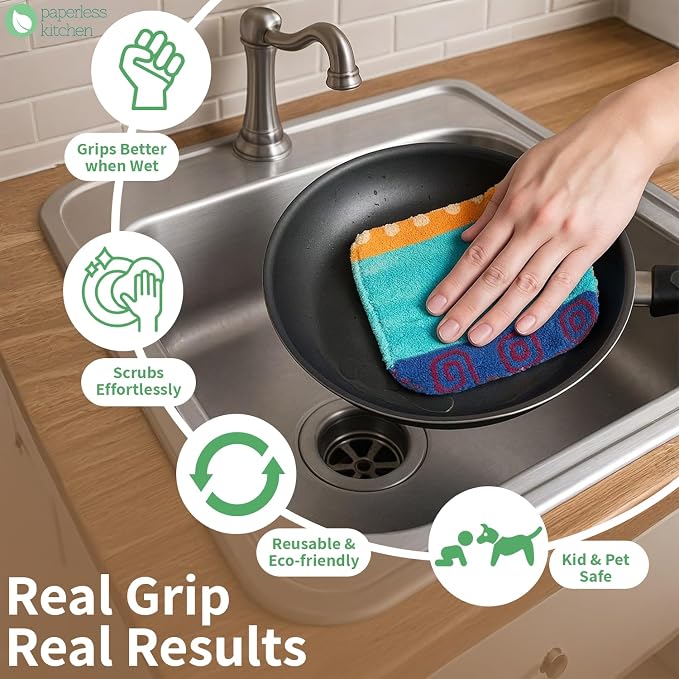 Reusable Dish Scrub Pads (12 Pack) – Non-Scratch Kitchen Scrubbers for Dishes, Pots & Pans – Sponge Alternative, Long-Lasting, Washable & Best Value Pack