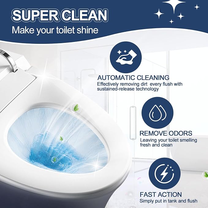 Msvvko Toilet Bowl Cleaner, Automatic Long-Lasting Blue Toilet Cleaner Bottle, Septic Safe Toilet Bowl Tablets in Bottles, Fresh Bathroom & Deodorize, 6 Pack, 2300 Flushes Each