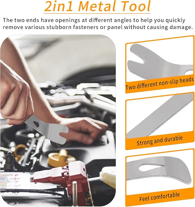 Auto Trim Removal Tools Kit, Wetado 15Pcs Car Panel Removal Tool Interior Trim Kit Fastener Rivet Remover Plastic Pry Tool Set - Metal Removal of Car Molding, Dashboards, Wheel Hubs