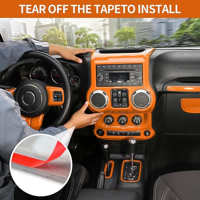 RT-TCZ for Jeep JK Interior Trim Kit Orange, JKU Center Console Dashboard Panel Trim Cover for Jeep Wrangler JK JKU 2011-2017 Orange Interior Accessories 10pcs