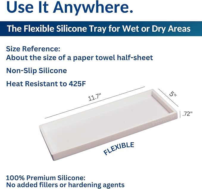 Spacewiser Countertop and Vanity Tray - 2 PC Large 11.7" Silicone Bathroom Trays, Counter Organizer, Dish Soap Sponge Holder Kitchen Sink Tray Organizer, Sink Caddy Toothbrush Key Kitchen Soap Trays