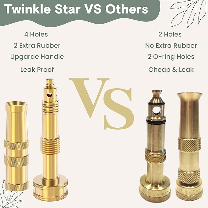 Twinkle Star Brass Twist Hose Nozzle, Hose Shut Off Valve, 3 Pack | 3/4" GHT Heavy-Duty Connector 3 Pack, On-Off Valve, Leakproof Operation