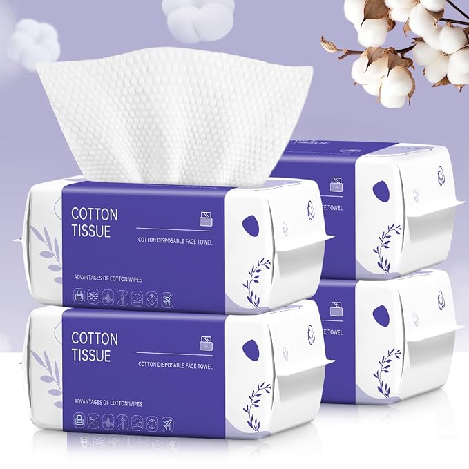 Disposable Face Towel 400 Count, Face Towels, Soft Cotton Dry Wipes Facial Cloths Towelettes for Washing and Drying, Facial Tissue for Cleansing, Skincare and Makeup Remover
