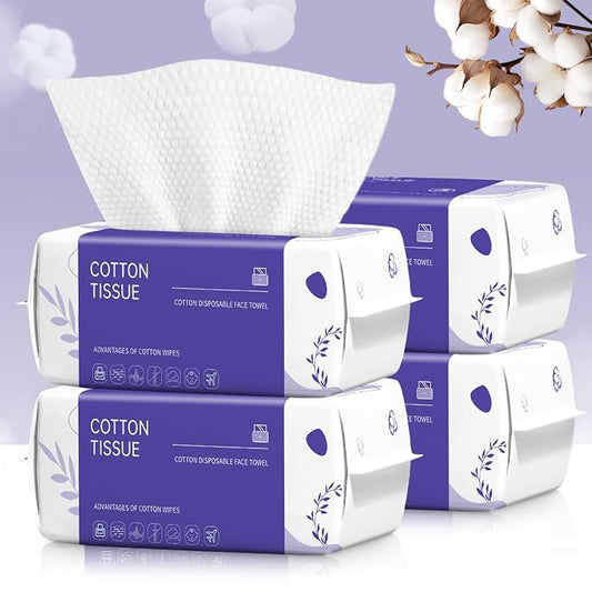 Disposable Face Towel 400 Count, Face Towels, Soft Cotton Dry Wipes Facial Cloths Towelettes for Washing and Drying, Facial Tissue for Cleansing, Skincare and Makeup Remover