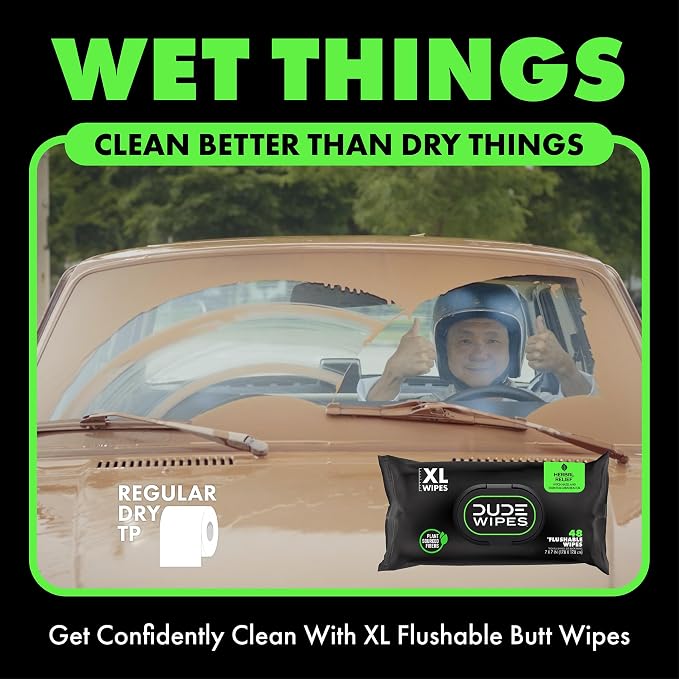 DUDE Wipes Herbal Relief Flushable Wipes - Extra-Large Adult Wet-Wipes - Infused with Soothing Witch Hazel, Geranium Essential Oils, Vitamin E, and Aloe - Septic and Sewer Safe 48 Count (Pack of 12)