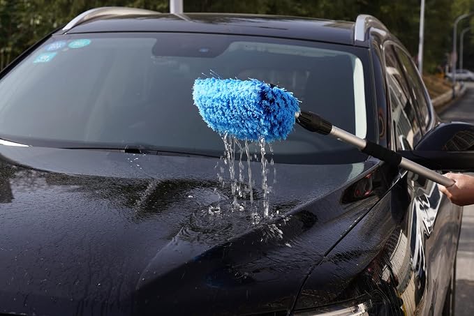 SCRUBIT 12" Car Wash Brush with Soft Bristles for Car Truck Boat Deck & House Cleaning, Exterior Washing Brush Connects with Pole & Hose, Storage Bag Included (Blue)