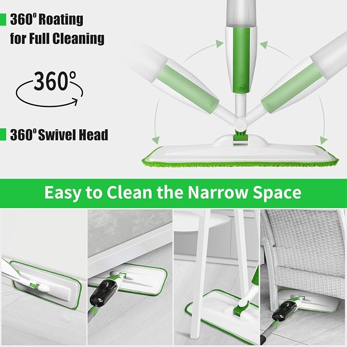 Wet Spray Mop for Floor Cleaning with 14 oz Bottle & 3 Microfiber Pads | Refillable bottle, washable pads, dry/wet use for home or commercial cleaning on hardwood, laminate, wood & ceramic floors