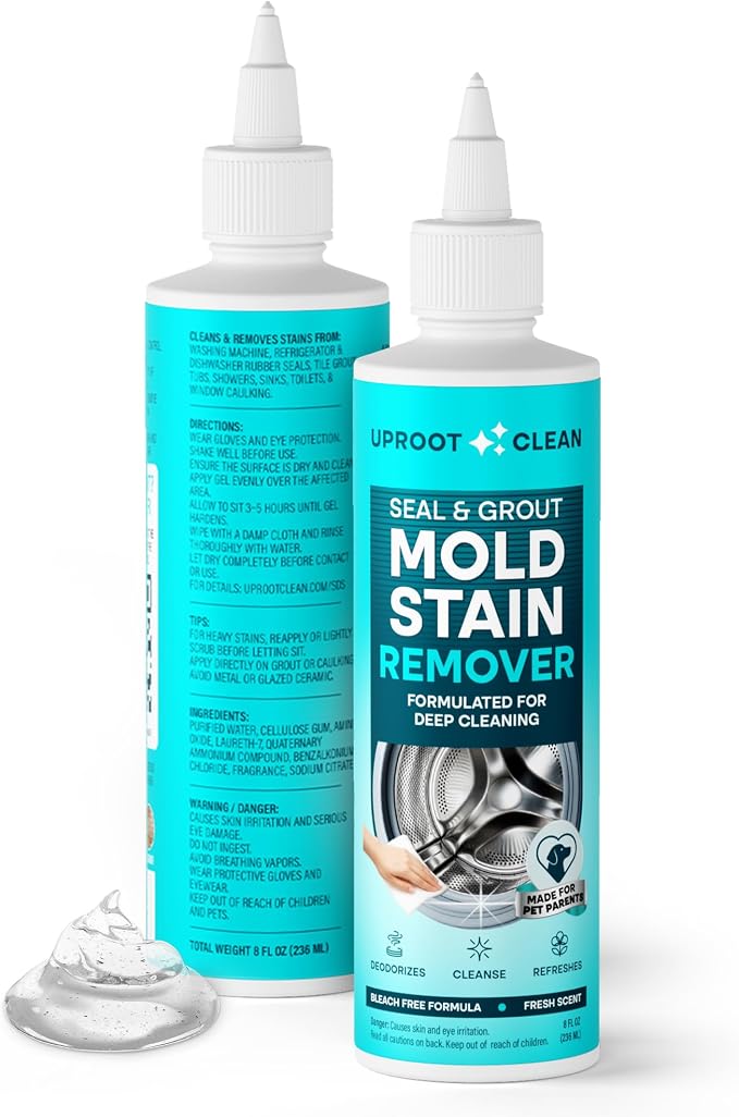 Uproot Clean Mold Stain Remover Gel 8 fl. oz.: Bleach-Free Gel Cleaner for Top & Front Load Washer Seals, Grout, Caulking, Refrigerators, & More - Fresh Floral Fragrance