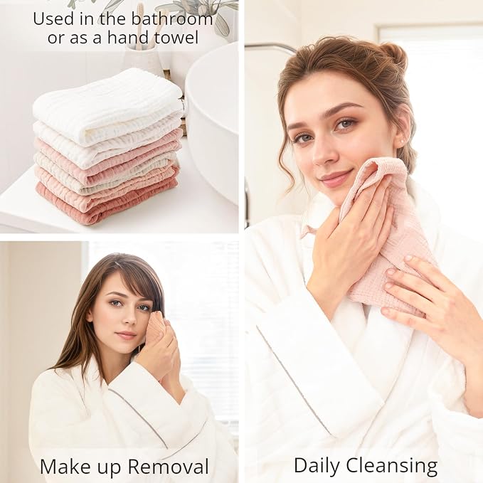 Konssy 6 Pack Face Cloths, Soft Wash Cloth for Washing Face, Cotton Face Towels for Sensitive Skin Women Facial Makeup Remover Reusable Absorbent Washcloths （11 x 11 Inch）