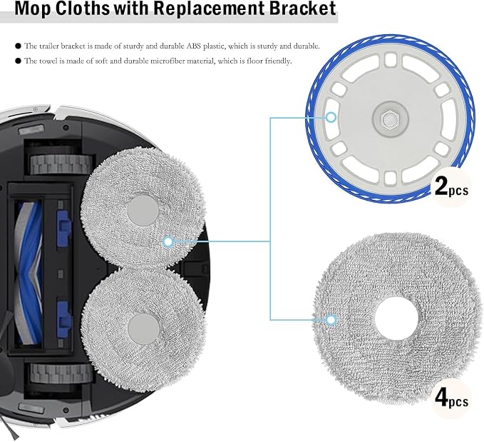 4 Mop and 2 Mop Pad Plate Accessories for Ecovacs Deebot T30 Pro Omni/ T30s/ T30s Pro/ N30 Pro/ N30 Omni/ N30 Pro Omni/Yeedi M12 Pro+, Board Holder Replacement Mop Tray Part Attachment