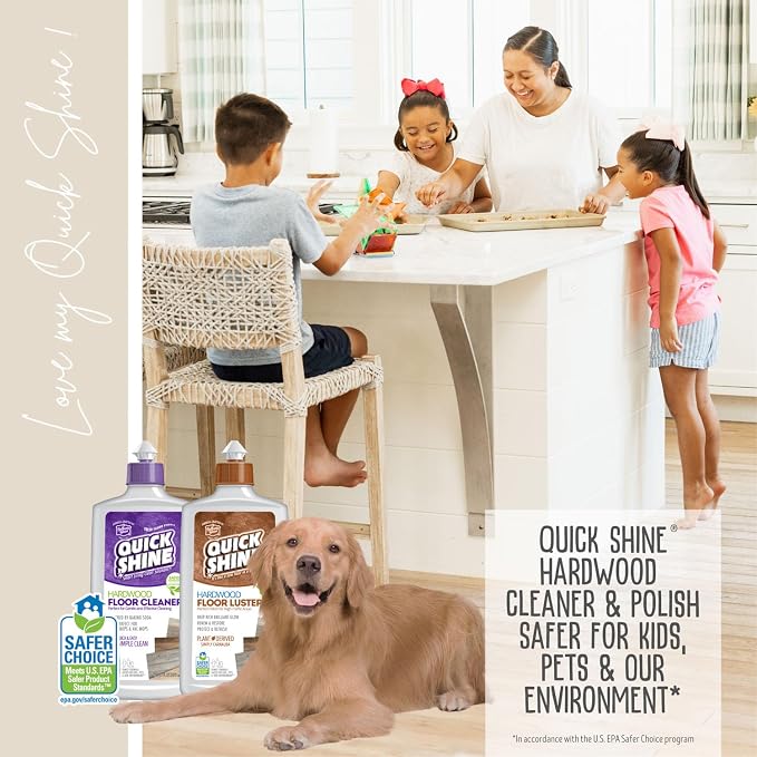 Quick Shine Hardwood Floor Care System 27 oz-2 Pk, Clean & Restore | Premium Combo Pack , Streak & Haze Free, Non-slip, pH Neutral, No PFAS, EPA Safer Choice Certified, Made in USA