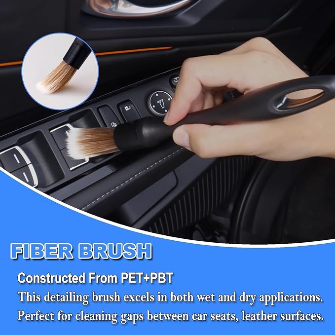 7PCS Car Detailing Brush Set, Ultra Soft Boars Hair Car Interior Detailing Brushes, Car Interior Detailing Kit, Car Cleaning Gel Supplies Kit, Car Dust Brush, Car Accessories for Truck, Suv, Interior