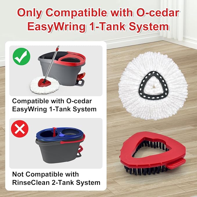 8 Pack Mop Head Replacement Compatiable with Ocedar EasyWring 1-Tank System,Mircofiber Mop Heads Refill and Scrub Brush for O Cedar Easywring Spin Mop, 6 Pack Mop Refills & 2 Scrub Head Floor Clean
