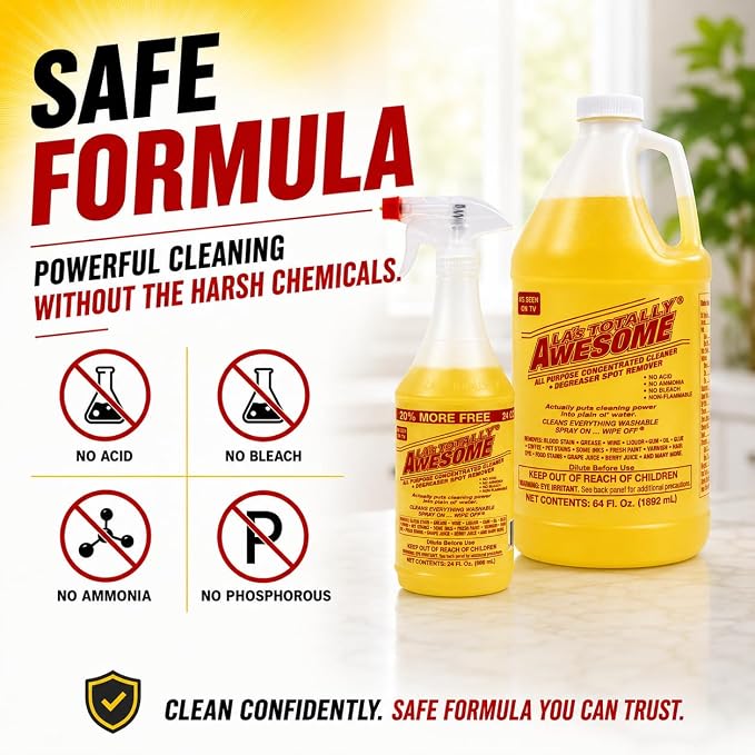 La's Totally Awesome All Purpose Cleaner & Degreaser, 24 oz Spray + 64 oz Refill, Multi Surface Cleaner, Kitchen & Bathroom Cleaner, Grease Remover for Floors, Tile & Countertops