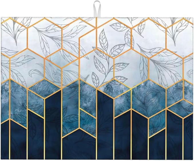 Blue Marble Texture Leaves Dish Drying Mat 18x24 For Kitchen Counter Absorbent Microfiber Dishes Pad Dish Drainer Rack Mats Fast Dry Kitchen Accessories