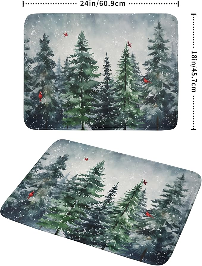 Winter Dish Drying Mat for Kitchen Counter Winter Pine Tree Dish Drying Mat 18x24 Inch Red Bird Christmas Dish Draining Mat Absorbent Reversible Dish Pad Kitchen Accessories Table Protector