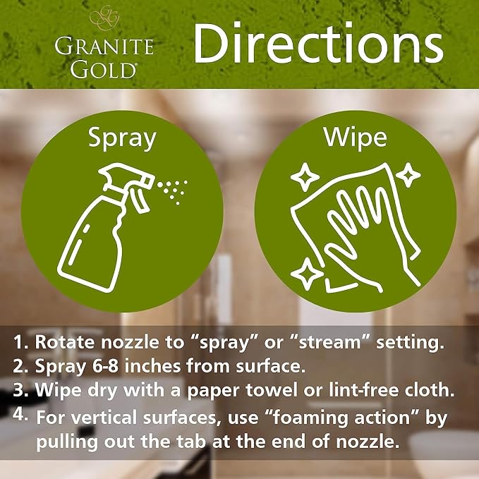 Granite Gold Shower Cleaner Spray for Quartz, Granite, Marble, Ceramic, and Other Stone Tub Surfaces, 64 Fl Oz & 24 Fl Oz